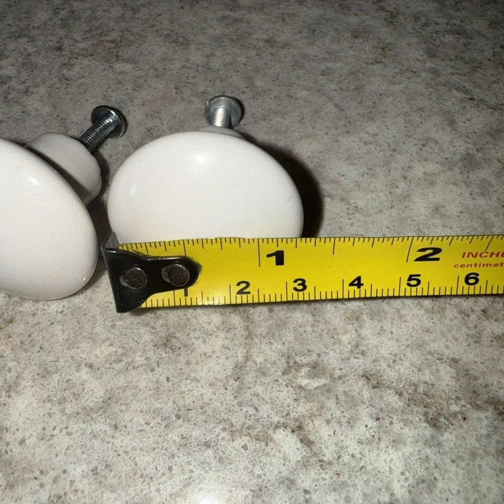VTG White Porcelain Ceramic Knobs Cabinet Drawer Pulls Round With Screw Lot Of 3